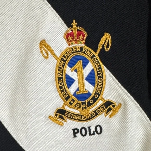 Polo by Ralph Lauren Men's Black White Polo Shirt Big Pony Crest size L Preppy - Picture 5 of 11